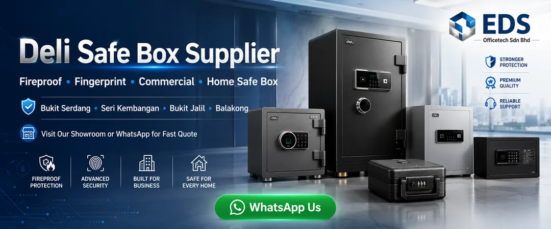 Deli safe box supplier Bukit Serdang EDS Officetech fireproof fingerprint office home safe box showroom