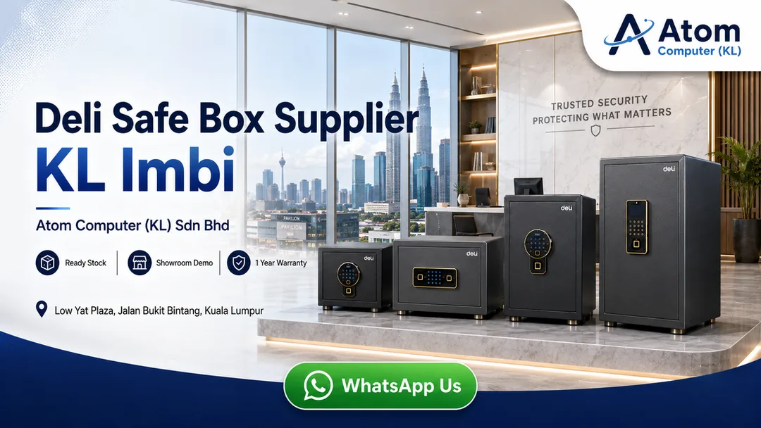Deli safe box supplier in KL Imbi Bukit Bintang Atom Computer Low Yat Plaza with fireproof fingerprint digital commercial home and hotel safe box models