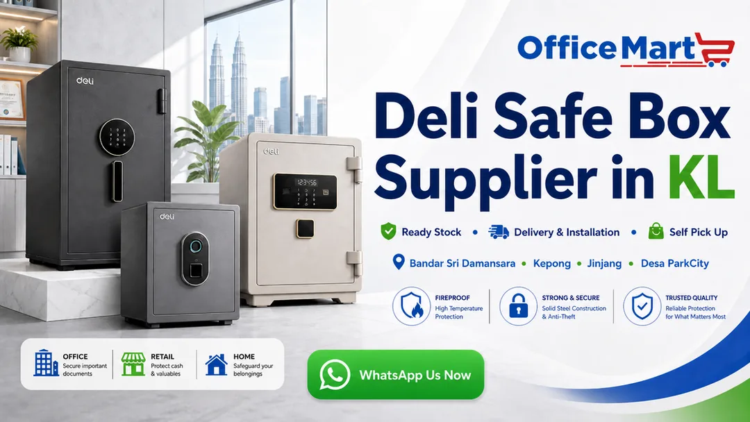 Deli safe box supplier in KL Office Mart Bandar Sri Damansara with digital fingerprint fireproof safe box for office home retail cash documents valuables