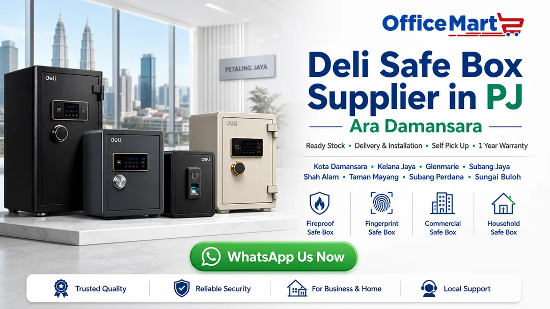 Deli safe box supplier in PJ Ara Damansara Office Mart with fireproof fingerprint digital password commercial and home safe box models