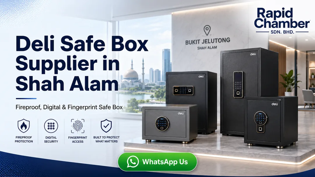 Deli safe box supplier in Shah Alam Rapid Chamber Bukit Jelutong with fireproof fingerprint digital commercial home and hotel safe box models