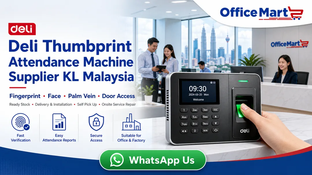 Deli thumbprint attendance machine supplier in KL Malaysia by Office Mart Bandar Sri Damansara with delivery installation and onsite service repair