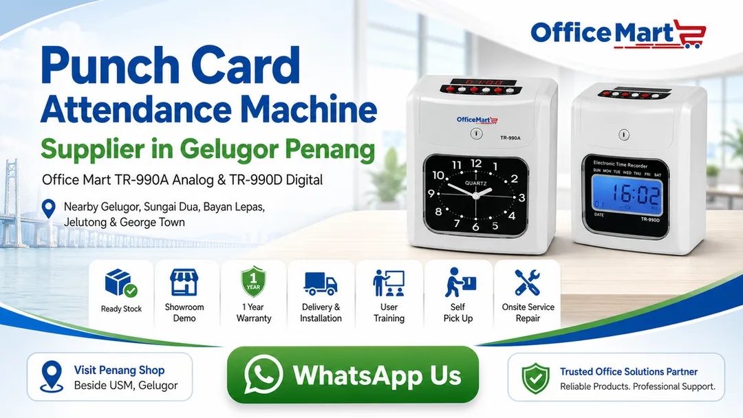 Office Mart TR-990A Analog and TR-990D Digital punch card attendance machine time recorder supplier in Gelugor Penang