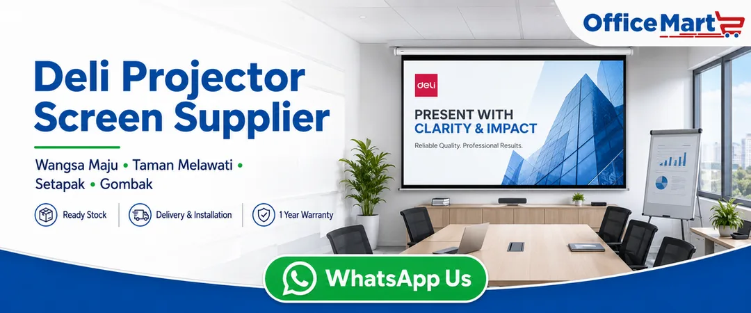 Deli projector screen supplier in Wangsa Maju DT Copier Taman Melawati with ready stock delivery installation showroom demo and warranty