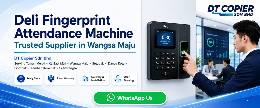 Deli fingerprint attendance machine thumbprint supplier in Wangsa Maju DT Copier Taman Melawati with showroom demo ready stock delivery installation user training and onsite service