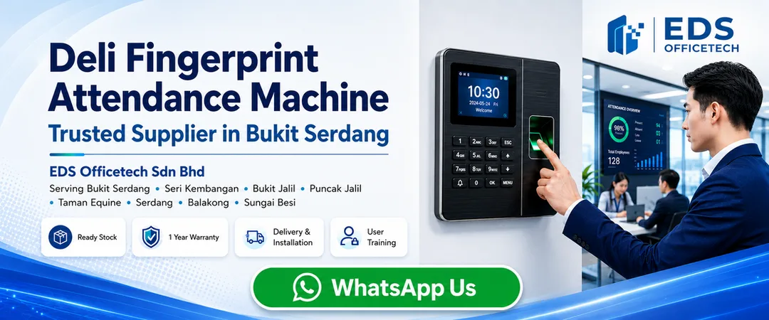 Deli fingerprint attendance machine thumbprint supplier in Bukit Serdang EDS Officetech Seri Kembangan with showroom demo ready stock delivery installation user training and onsite service