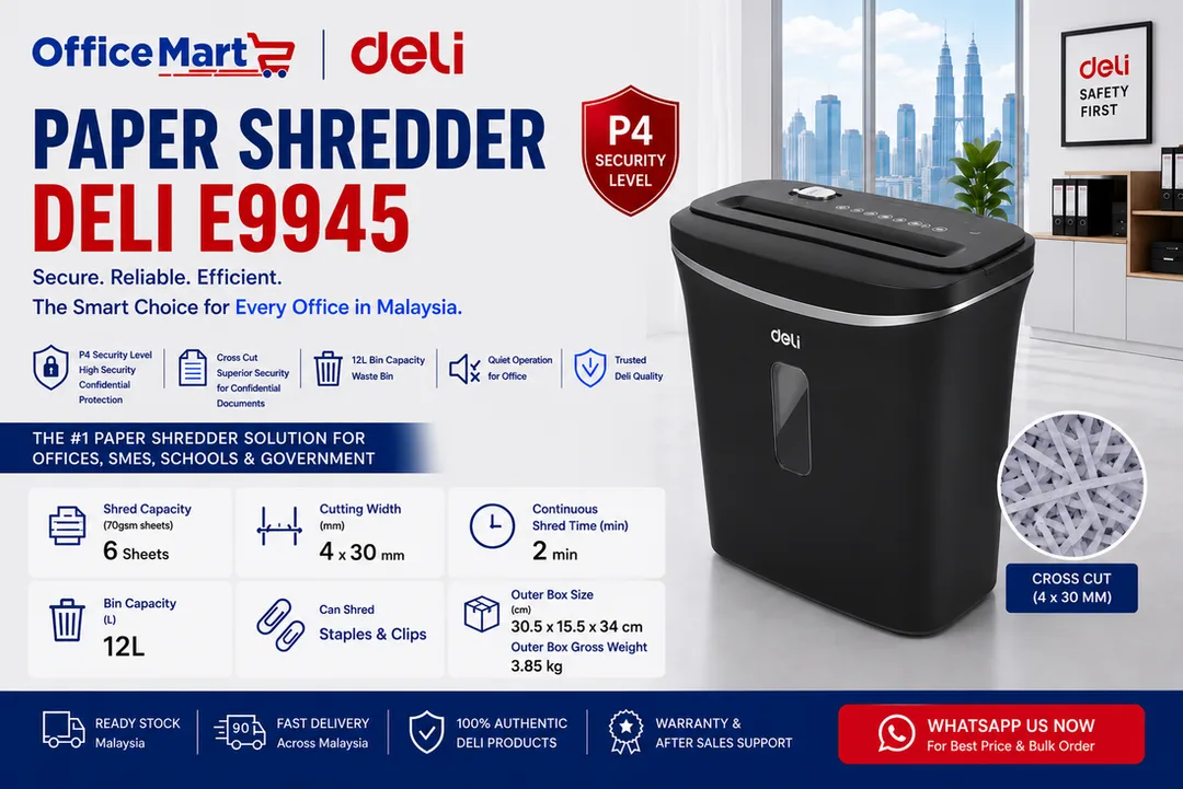 Deli Paper Shredder E9945 Malaysia office cross cut shredder machine