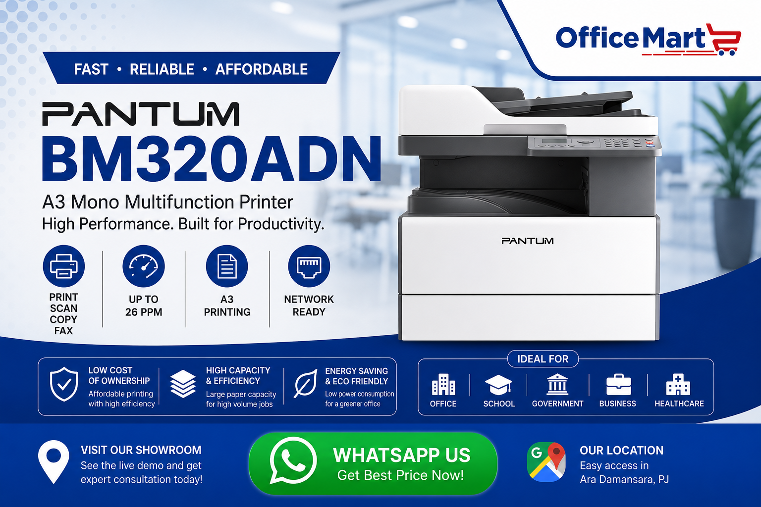 Pantum BM320ADN A3 Mono Laser Multifunction Printer - Office Machine Sdn Bhd Ara Damansara
