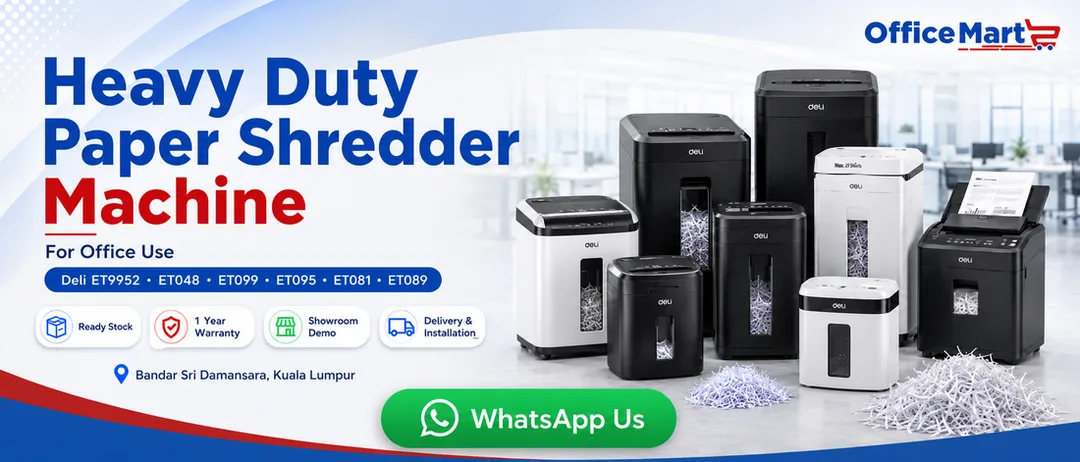 Deli heavy duty paper shredder machine for office continuous shredding auto feed supplier Office Mart Kuala Lumpur