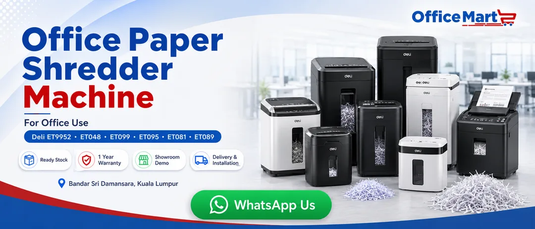 Deli office paper shredder machine heavy duty continuous shredding auto feed supplier Office Mart Kuala Lumpur