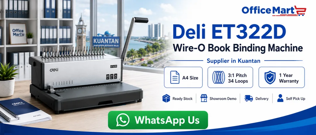 Deli ET322D Wire-O Book Binding Machine supplier in Kuantan at Office Mart near East Coast Mall