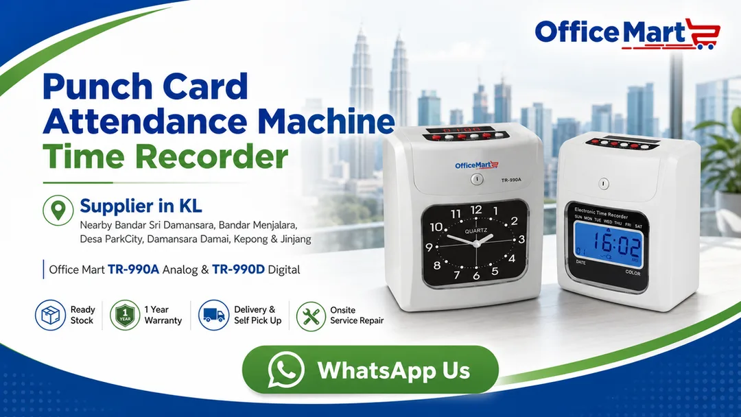 Office Mart TR-990A analog and TR-990D digital punch card attendance machine time recorder supplier in KL Malaysia