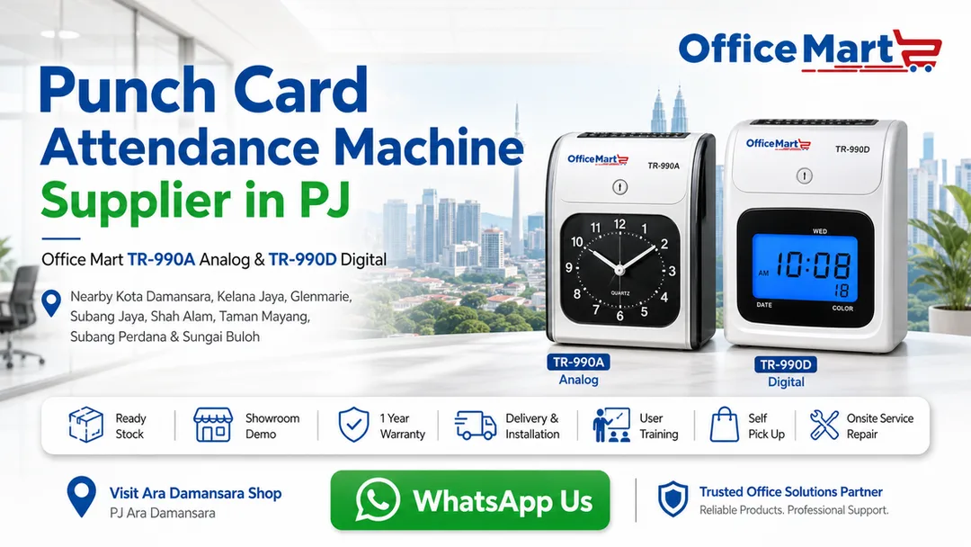 Office Mart TR-990A Analog and TR-990D Digital punch card attendance machine supplier in PJ Ara Damansara Selangor