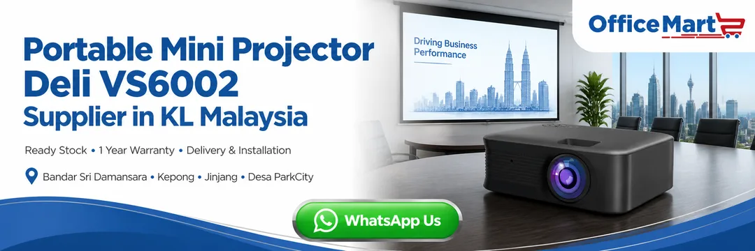 Portable mini projector Deli VS6002 supplier in KL Malaysia Office Mart Bandar Sri Damansara with ready stock warranty delivery installation and onsite service
