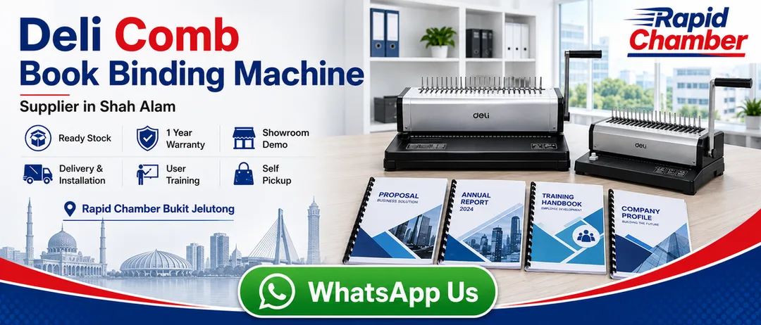 Deli comb book binding machine supplier in Shah Alam Rapid Chamber Bukit Jelutong with ready stock warranty delivery installation and showroom demo