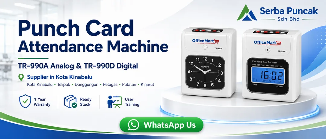 Office Mart TR-990A Analog and TR-990D Digital punch card attendance machine time recorder supplier in Kota Kinabalu Sabah