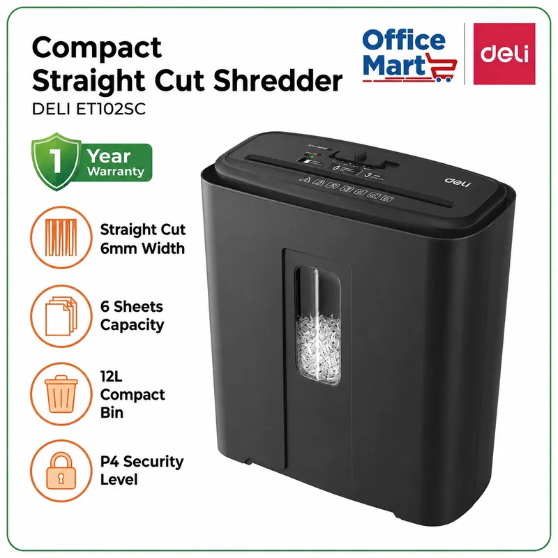 Deli Paper Shredder ET102SC 6 Sheet Strip Cut Shredder Malaysia