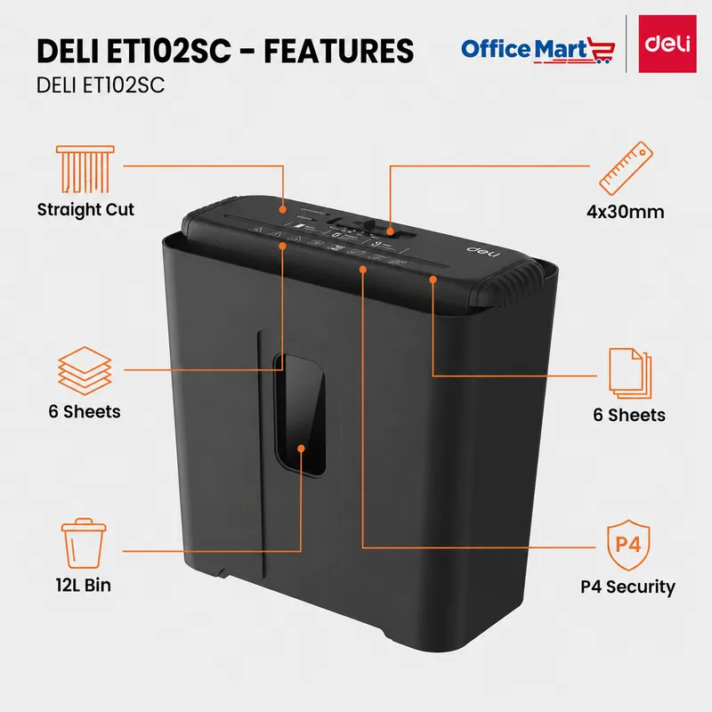 Deli Paper Shredder ET102SC Shreds 6 Sheets at Once