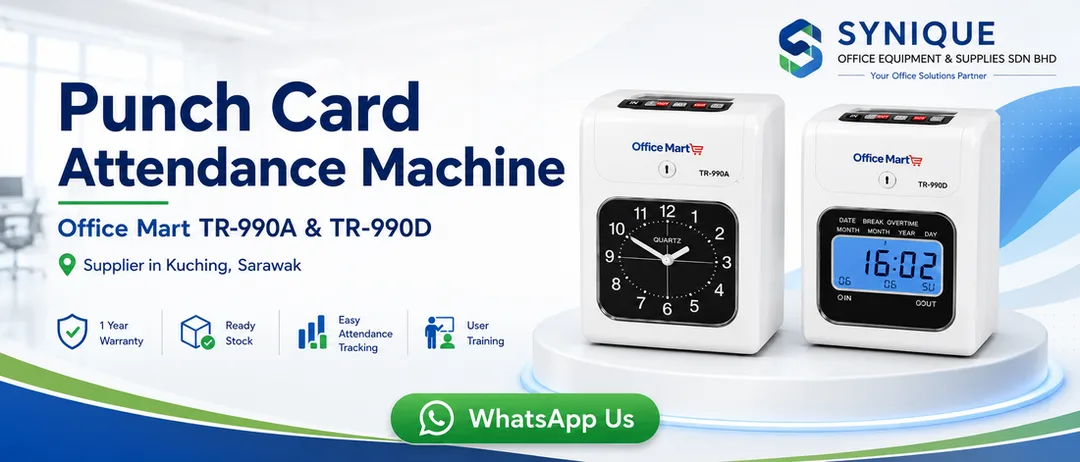 Office Mart TR-990A Analog and TR-990D Digital punch card attendance machine time recorder supplier in Kuching Sarawak