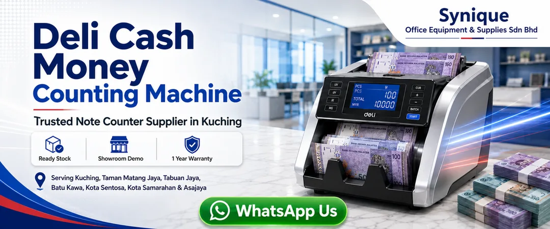 Deli cash money counting machine note counter supplier in Kuching Synique Office Equipment Supplies Sdn Bhd