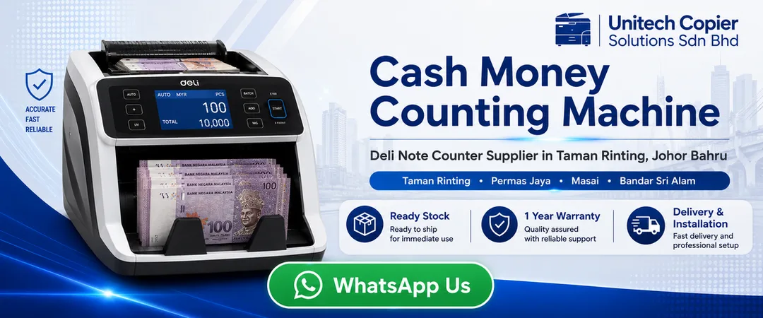 Deli cash money counting machine note counter supplier in Taman Rinting Johor Bahru Unitech Copier Solutions