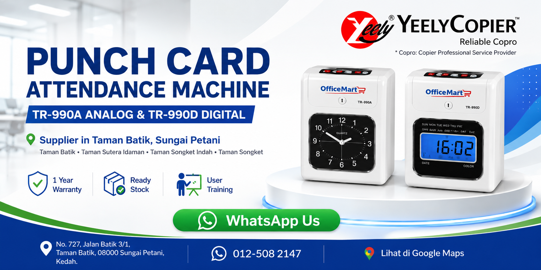 Office Mart TR-990A and TR-990D Punch Card Attendance Machine at Yeely Copier Sdn Bhd Showroom Taman Batik Sungai Petani